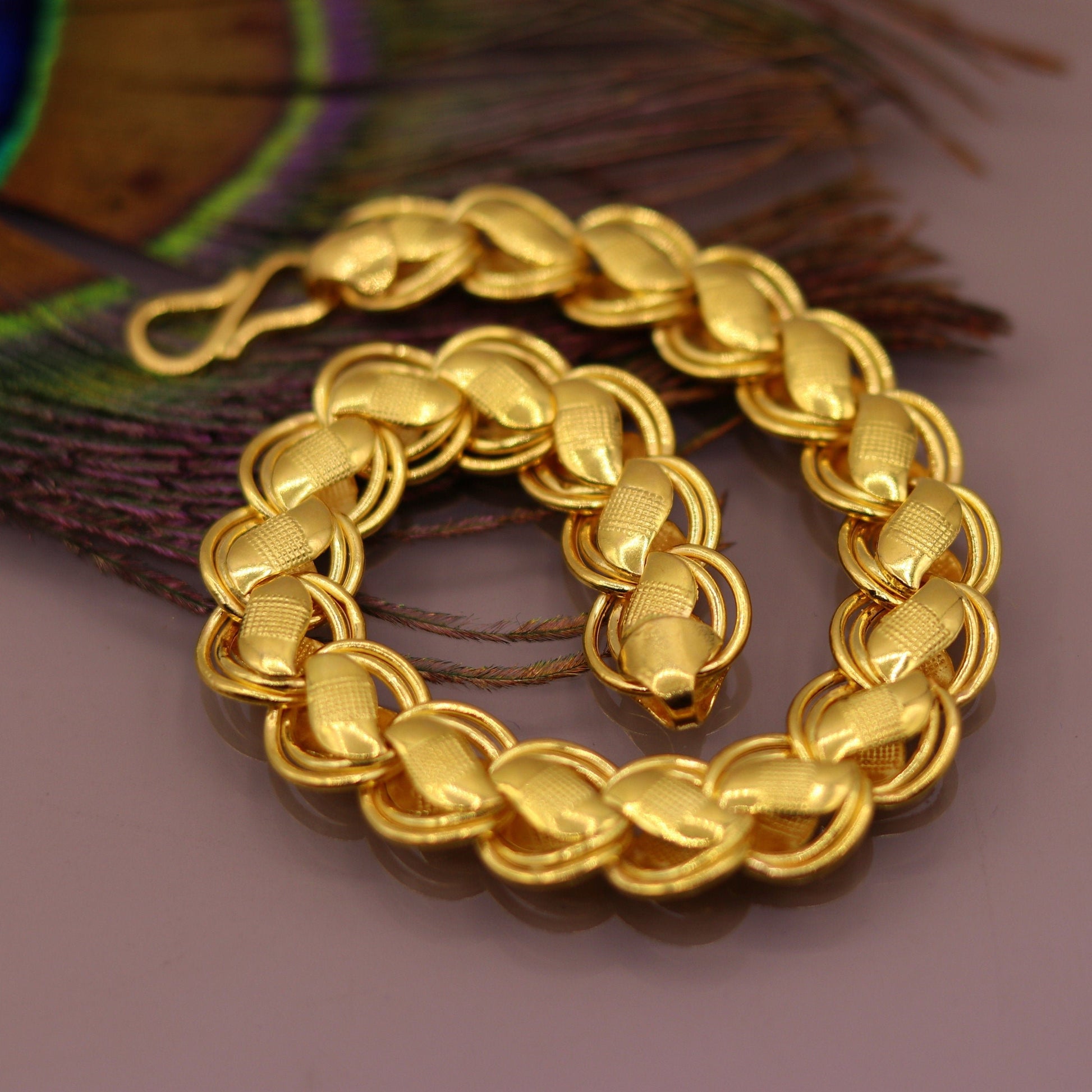 Genuine 22kt yellow gold handmade Lotus chain bracelet amazing royal design bracelet unisex jewelry from Rajasthan India - TRIBAL ORNAMENTS