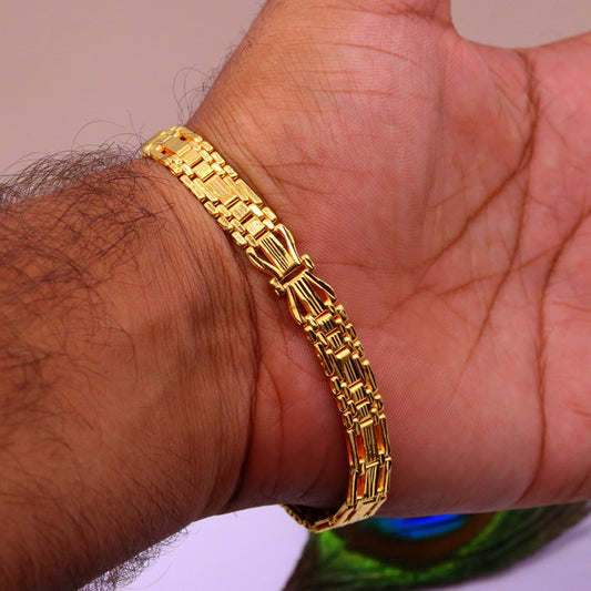 Certified 22kt yellow gold handmade excellent solid flexible link bracelet unisex gifting from Rajasthan india - TRIBAL ORNAMENTS