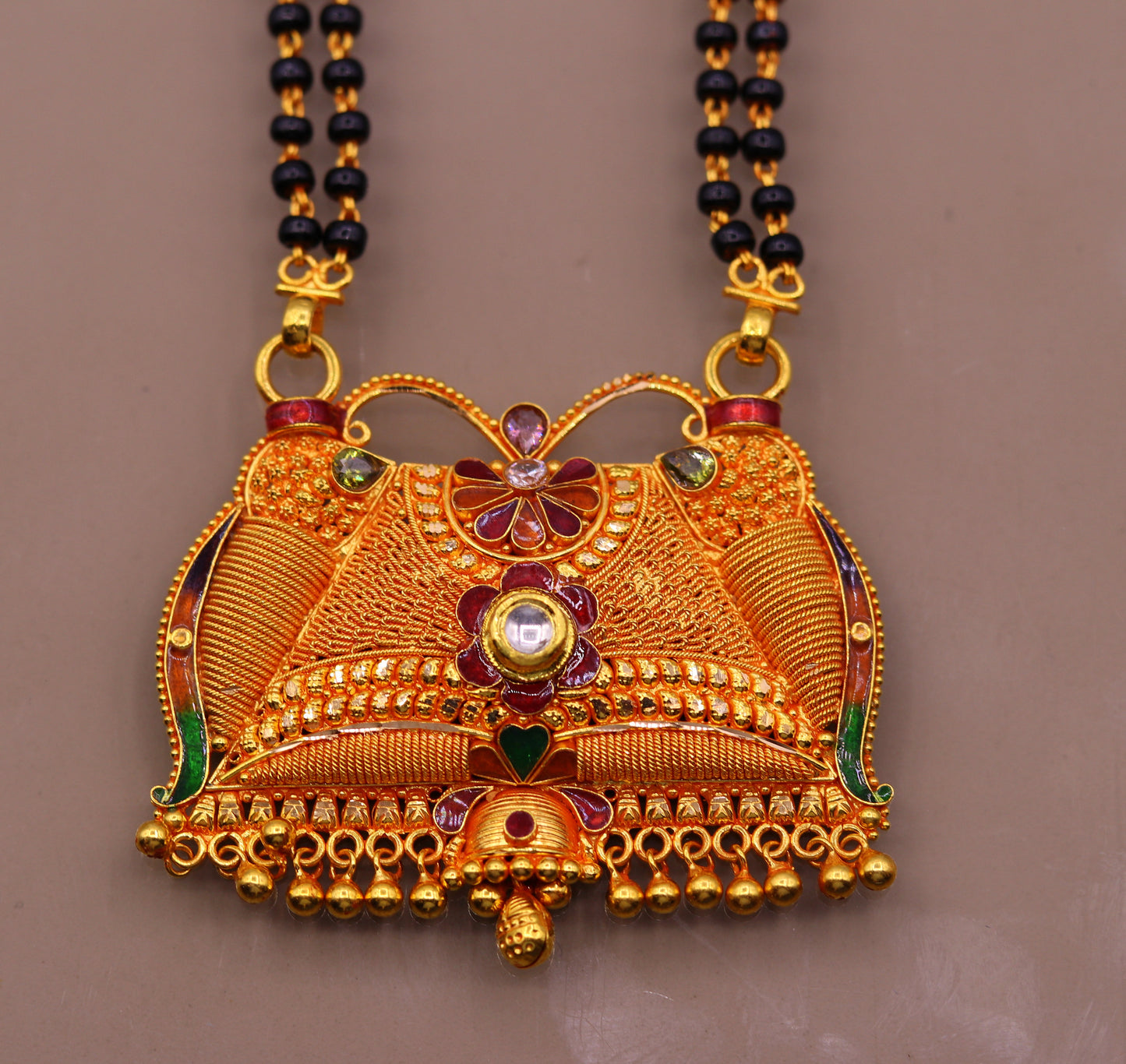 Vintage antique design handmade 22kt gold amazing filigree work necklace pendant chain mangalsutra excellent jewelry from india - TRIBAL ORNAMENTS
