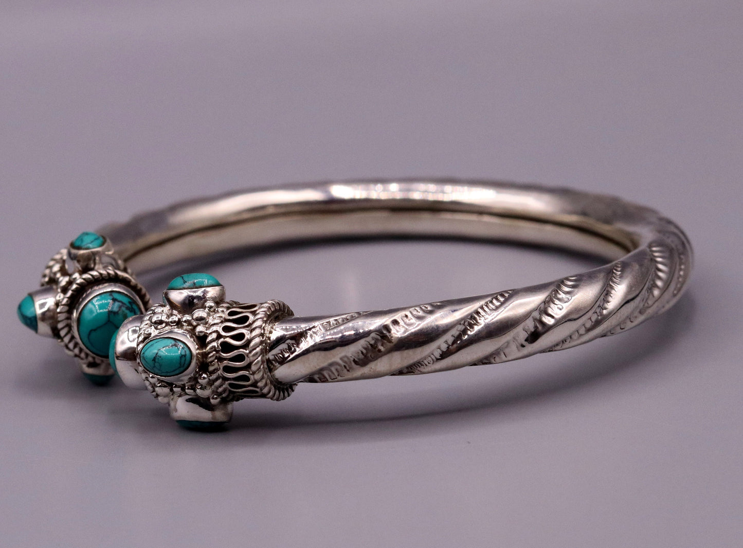 Vintage design handmade 925 sterling silver fabulous turquoise stone jadau bangle bracelet kada unisex customized jewelry from india nsk73 - TRIBAL ORNAMENTS