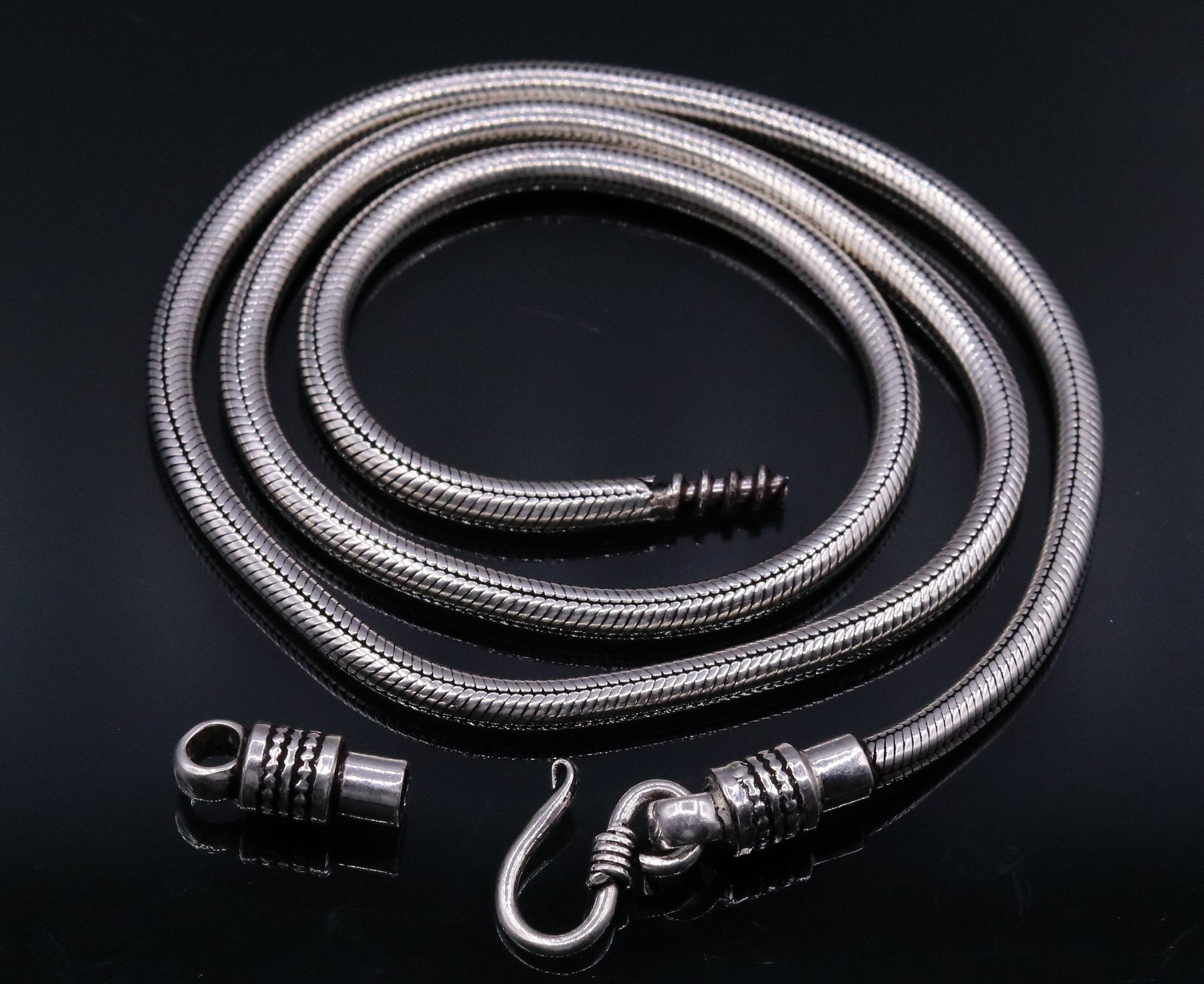 Vintage style 925 sterling silver 28 inch handmade flexible snake chain , screw chain amazing antique chain necklace jewelry ch33 - TRIBAL ORNAMENTS