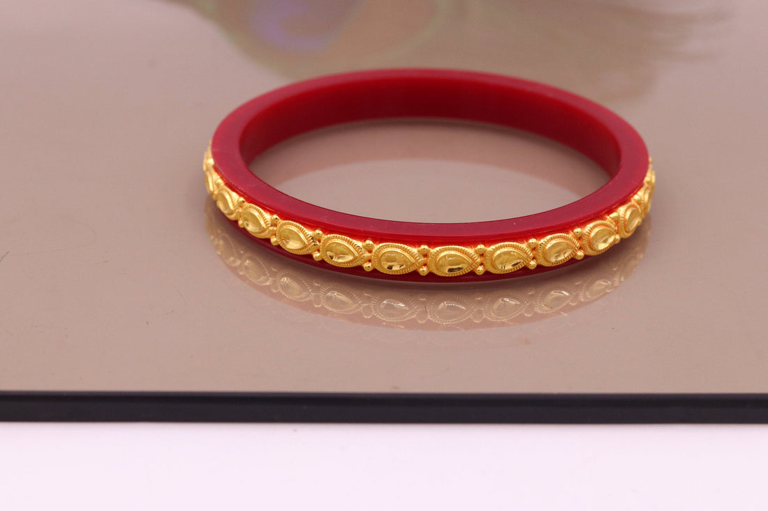 Vintage antique style amazing tussi pattern pure 22kt yellow gold bangle bracelet wedding party anniversary gifting jewelry india - TRIBAL ORNAMENTS