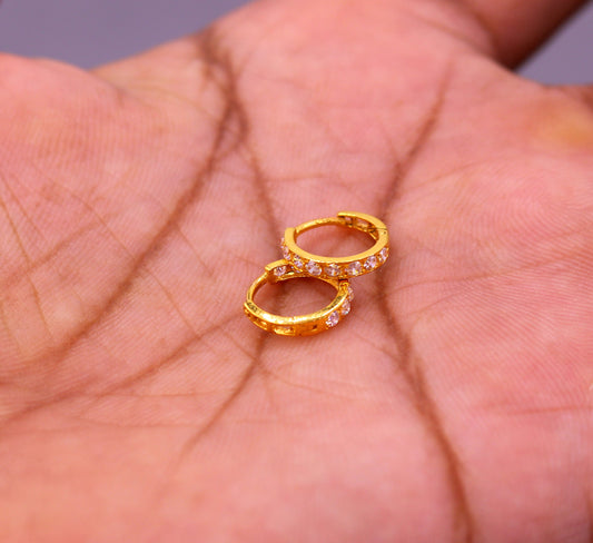 Amazing cz stone jadau 18kt solid gold handmade gorgeous earrings hoops jewelry belly dance tribal bali jewelry from India ho30 - TRIBAL ORNAMENTS