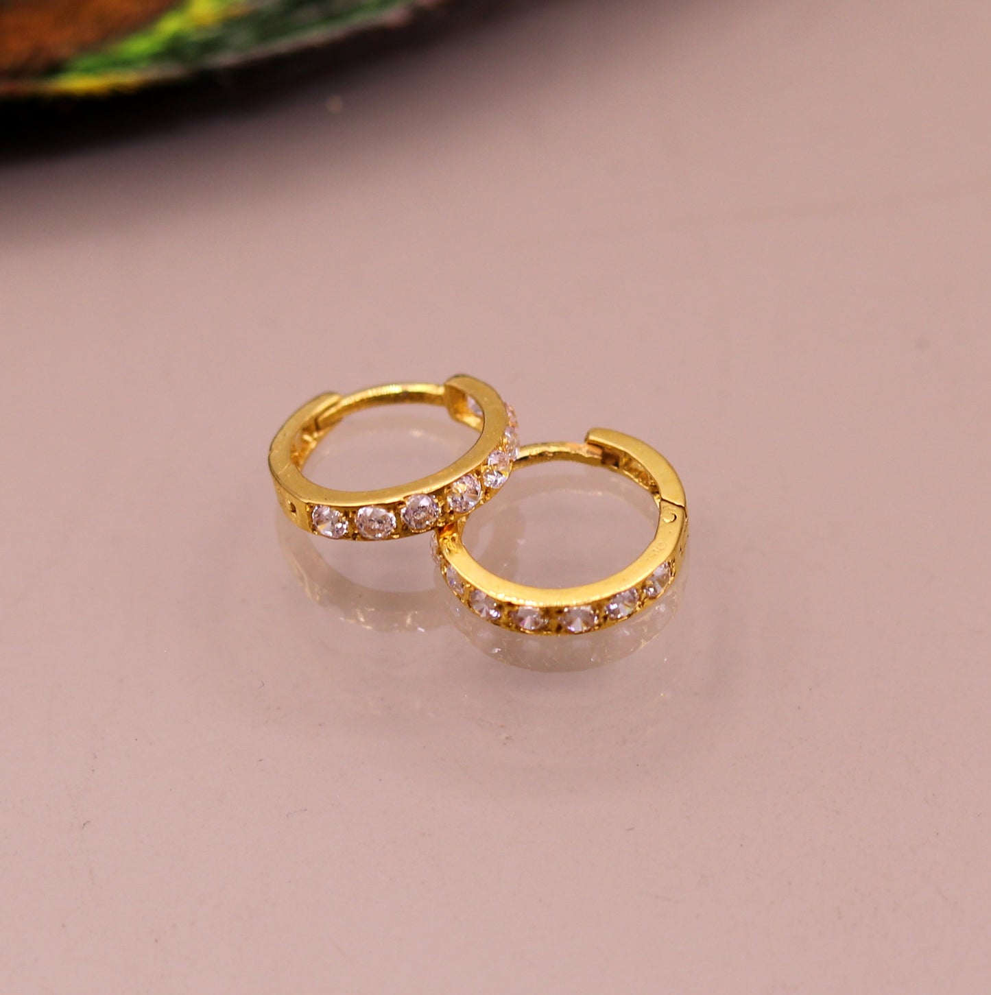 Amazing cz stone jadau 18kt solid gold handmade gorgeous earrings hoops jewelry belly dance tribal bali jewelry from India ho30 - TRIBAL ORNAMENTS