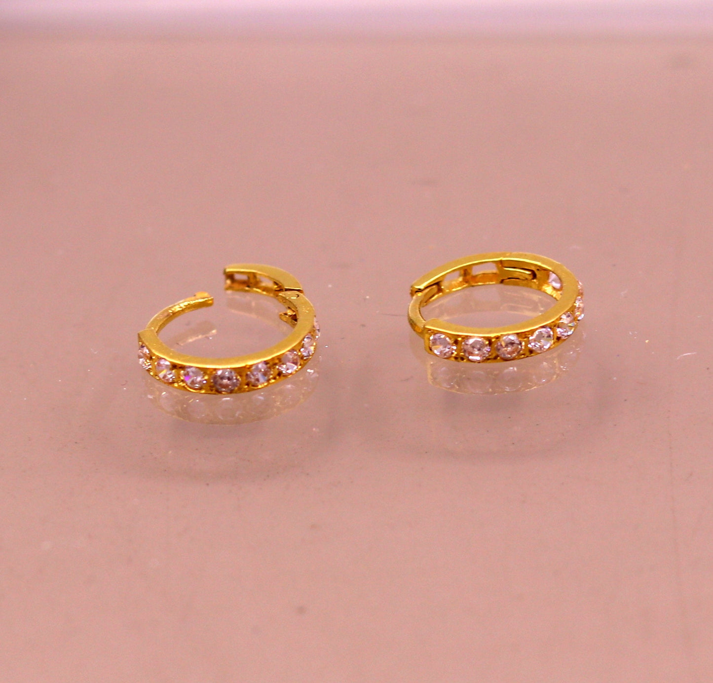 Amazing cz stone jadau 18kt solid gold handmade gorgeous earrings hoops jewelry belly dance tribal bali jewelry from India ho30 - TRIBAL ORNAMENTS