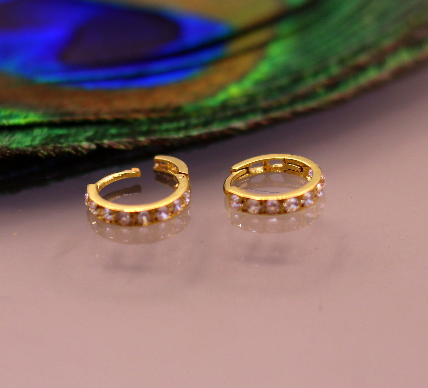 Amazing cz stone jadau 18kt solid gold handmade gorgeous earrings hoops jewelry belly dance tribal bali jewelry from India ho30 - TRIBAL ORNAMENTS