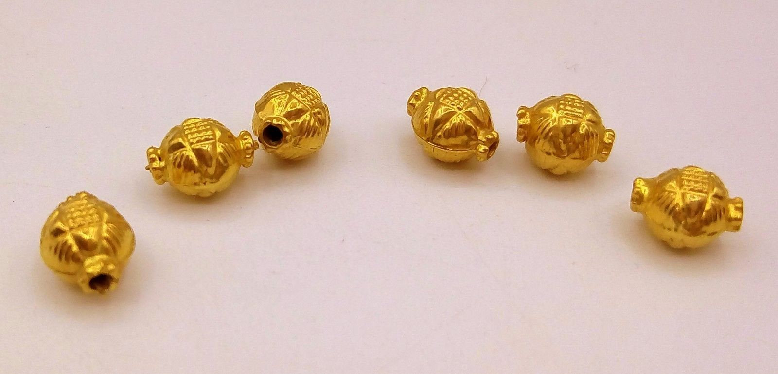 Vintage antique design handmade gorgeous lot 6 pieces 22kt yellow gold beads jewelry findings use to custom jewelry making ideas from india - TRIBAL ORNAMENTS