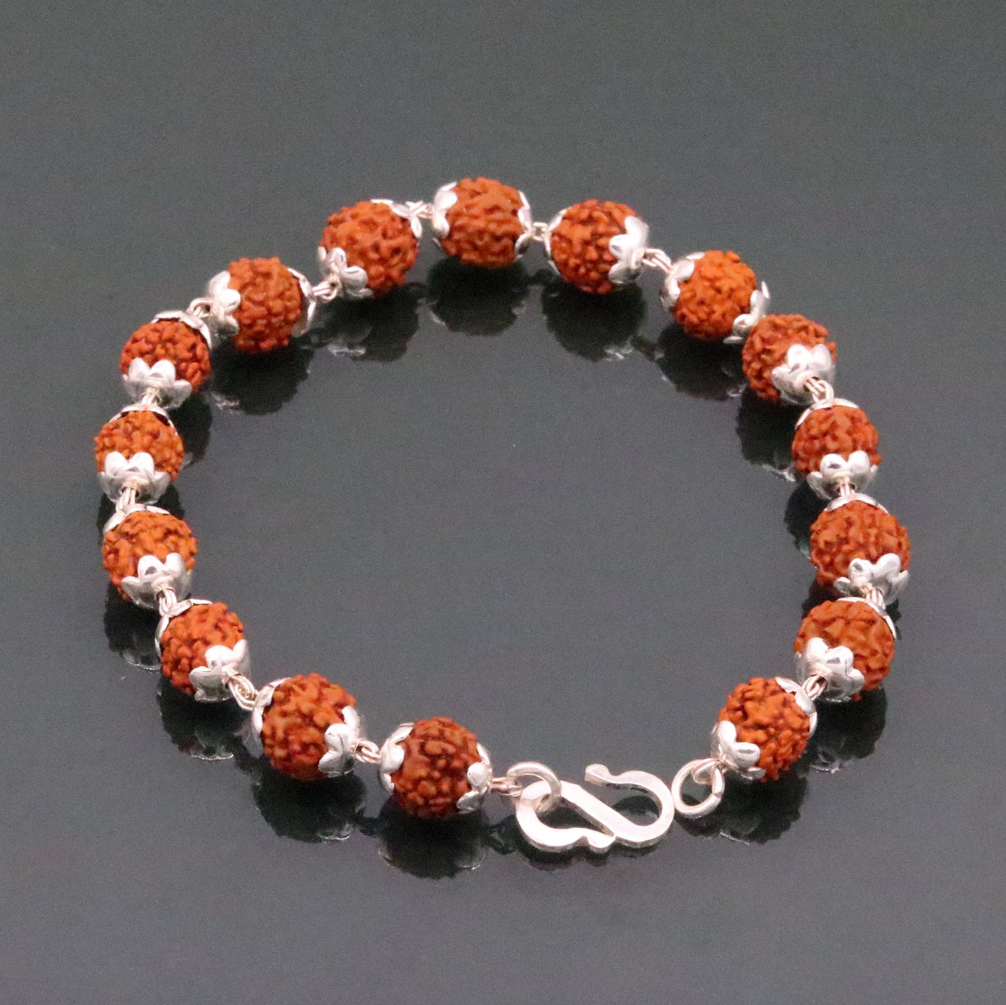 Solid silver handmade Natural Rudraksha beads 8.5 inches long bracelet jewelry from rajasthan india sbr50 - TRIBAL ORNAMENTS