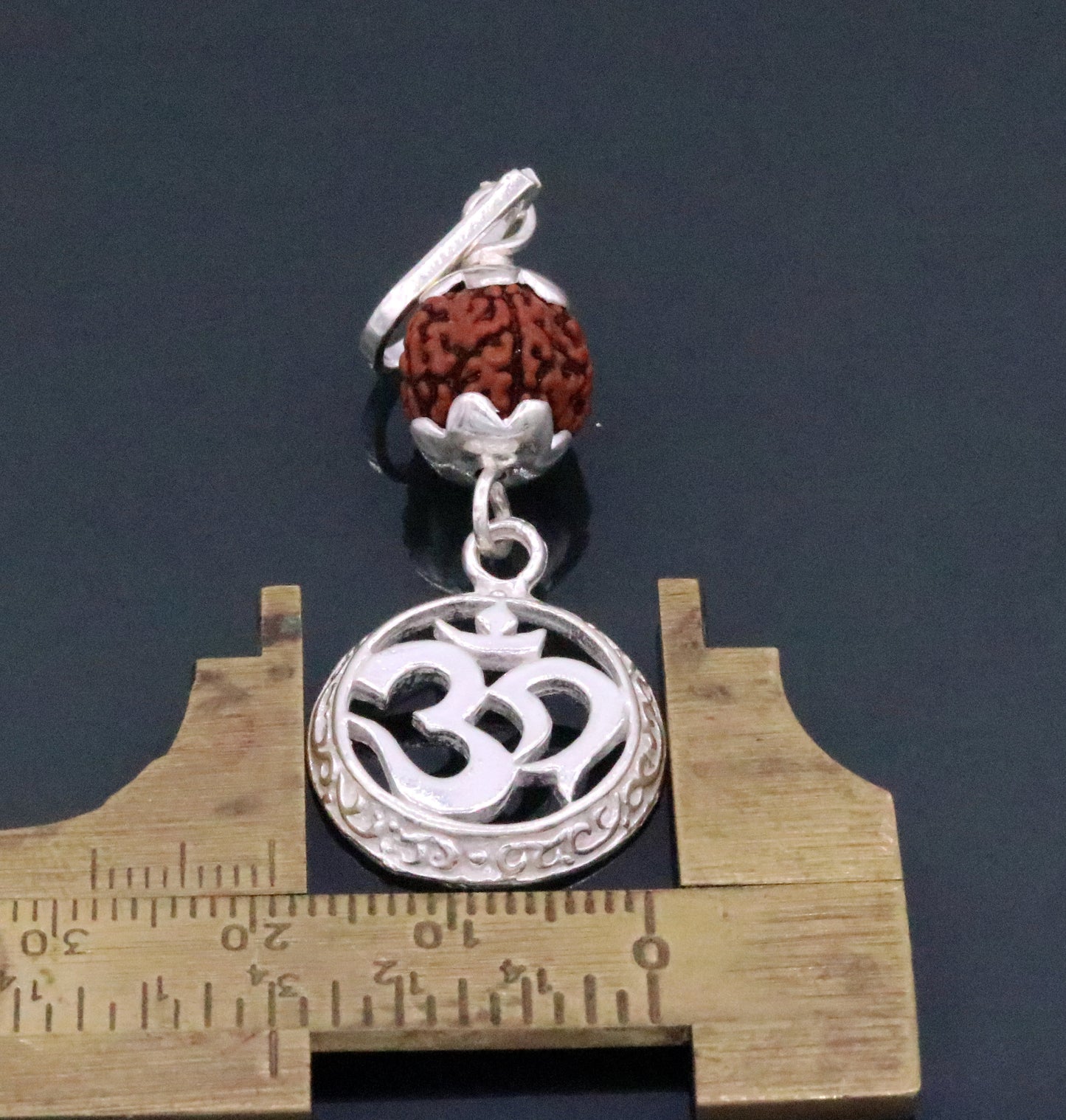 Vintage antique solid silver handmade aum pendant with natural rudraksh beads pendant jewelry nsp90 - TRIBAL ORNAMENTS