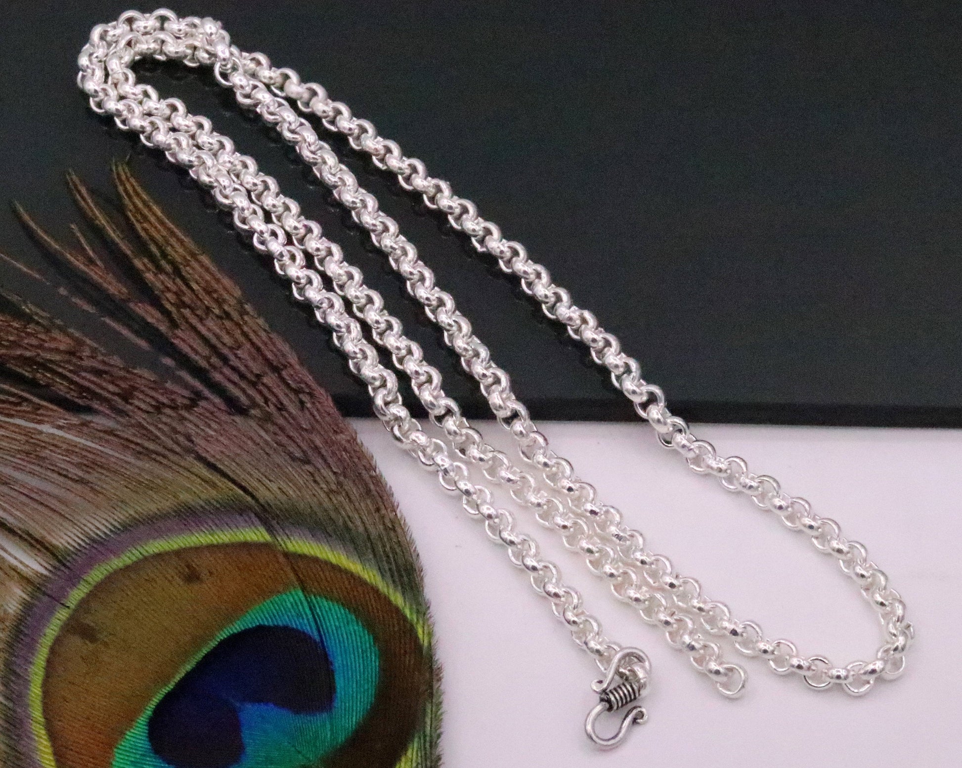 Sterling silver handmade fabulous cable link rolo chain long unisex necklace jewelry from india ch42 - TRIBAL ORNAMENTS