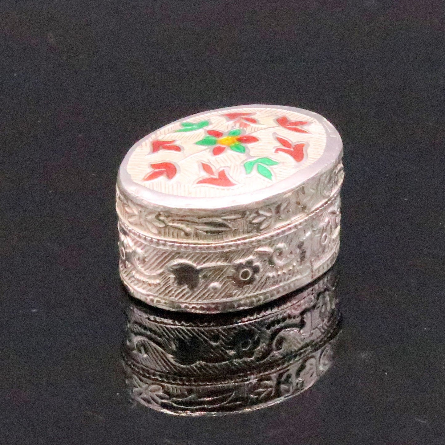 Handmade 925 sterling silver solid trinket box casket box container cigar box color enamel collectible pieces trnk09 - TRIBAL ORNAMENTS