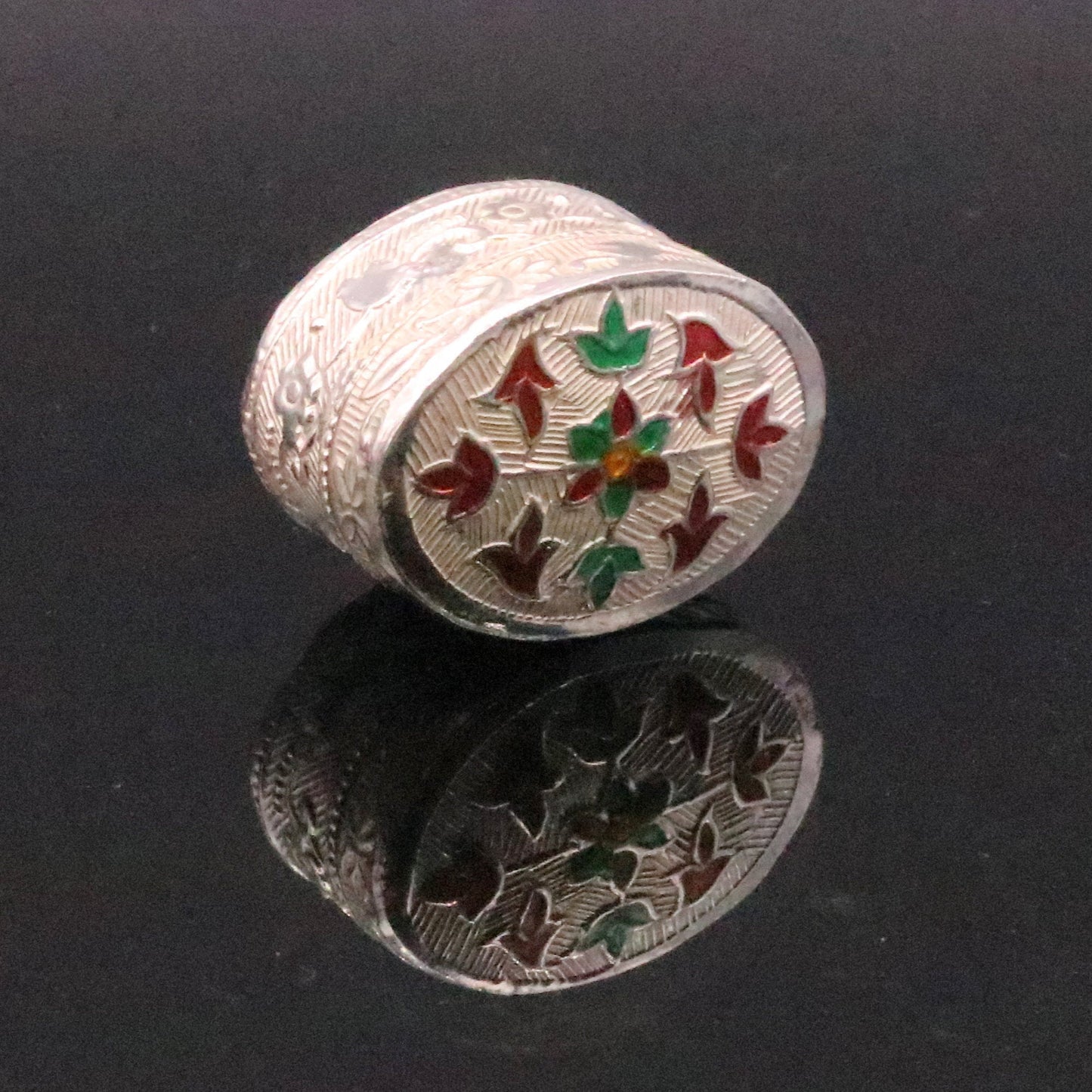 Handmade 925 sterling silver solid trinket box casket box container cigar box color enamel collectible pieces trnk09 - TRIBAL ORNAMENTS