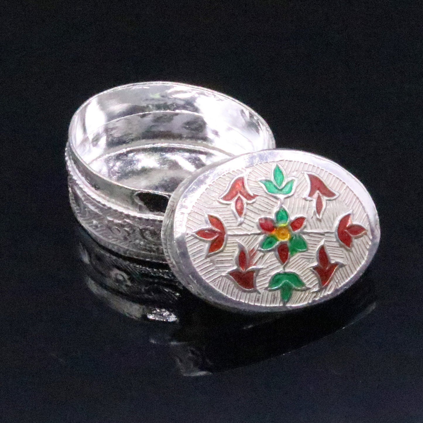 Handmade 925 sterling silver solid trinket box casket box container cigar box color enamel collectible pieces trnk09 - TRIBAL ORNAMENTS