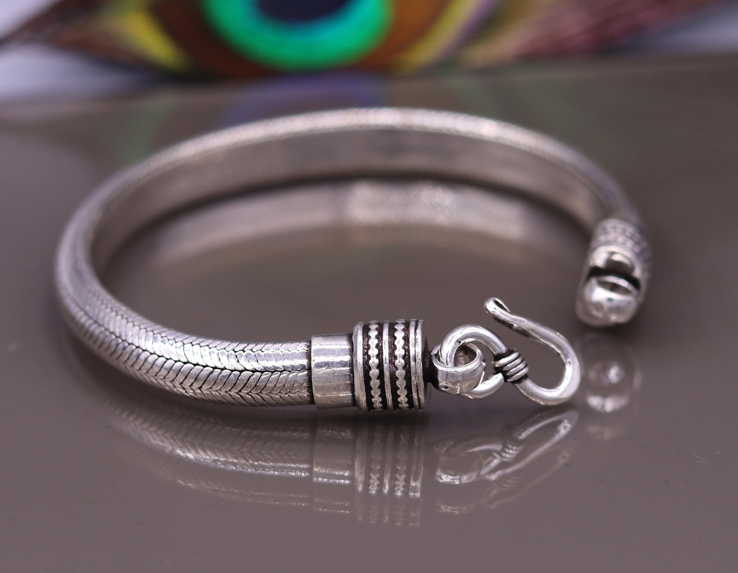 8.5" 7mm Vintage style 925 Sterling silver handmade snake chain Half round 'D' shape bracelet unisex gorgeous style jewelry from india sbr65 - TRIBAL ORNAMENTS