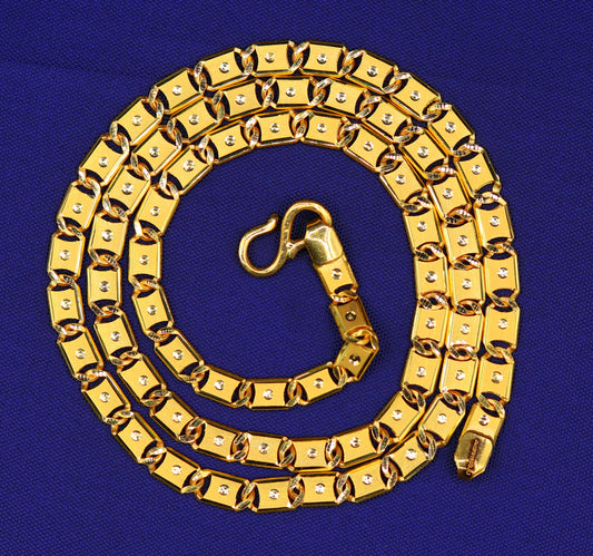 22kt Yellow gold handmade gorgeous Royal Nawabi chain necklace solid diamond cut design unisex bar chain from india - TRIBAL ORNAMENTS