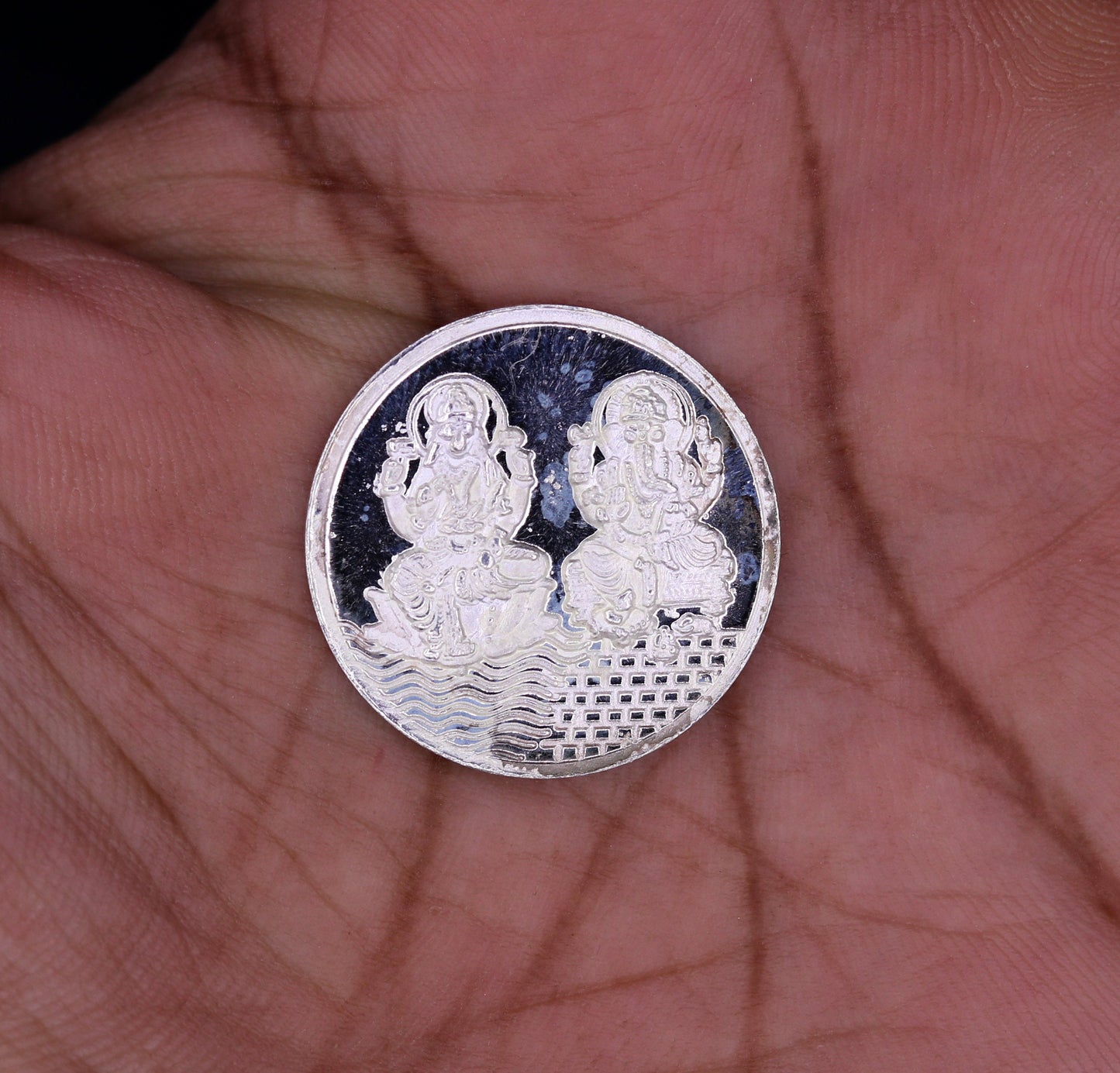 Pure solid 999 silver amazing Indian idol lord Ganesha Laxmi print 5 grams coin amazing gifting and collectible coin sst05 - TRIBAL ORNAMENTS