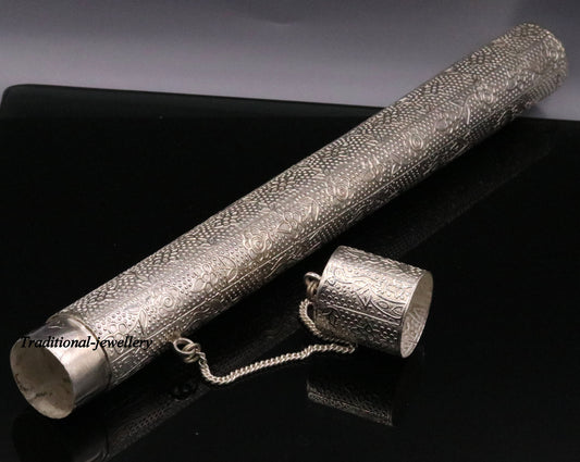 Vintage design solid sterling silver handmade incense stick box , agarbatti box container home temple jewelry a04 - TRIBAL ORNAMENTS