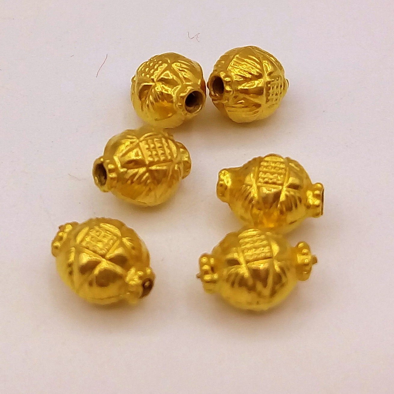 Vintage antique design handmade gorgeous lot 6 pieces 22kt yellow gold beads jewelry findings use to custom jewelry making ideas from india - TRIBAL ORNAMENTS