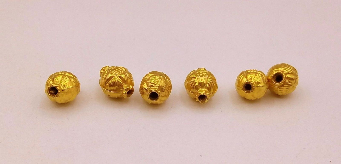 Vintage antique design handmade gorgeous lot 6 pieces 22kt yellow gold beads jewelry findings use to custom jewelry making ideas from india - TRIBAL ORNAMENTS