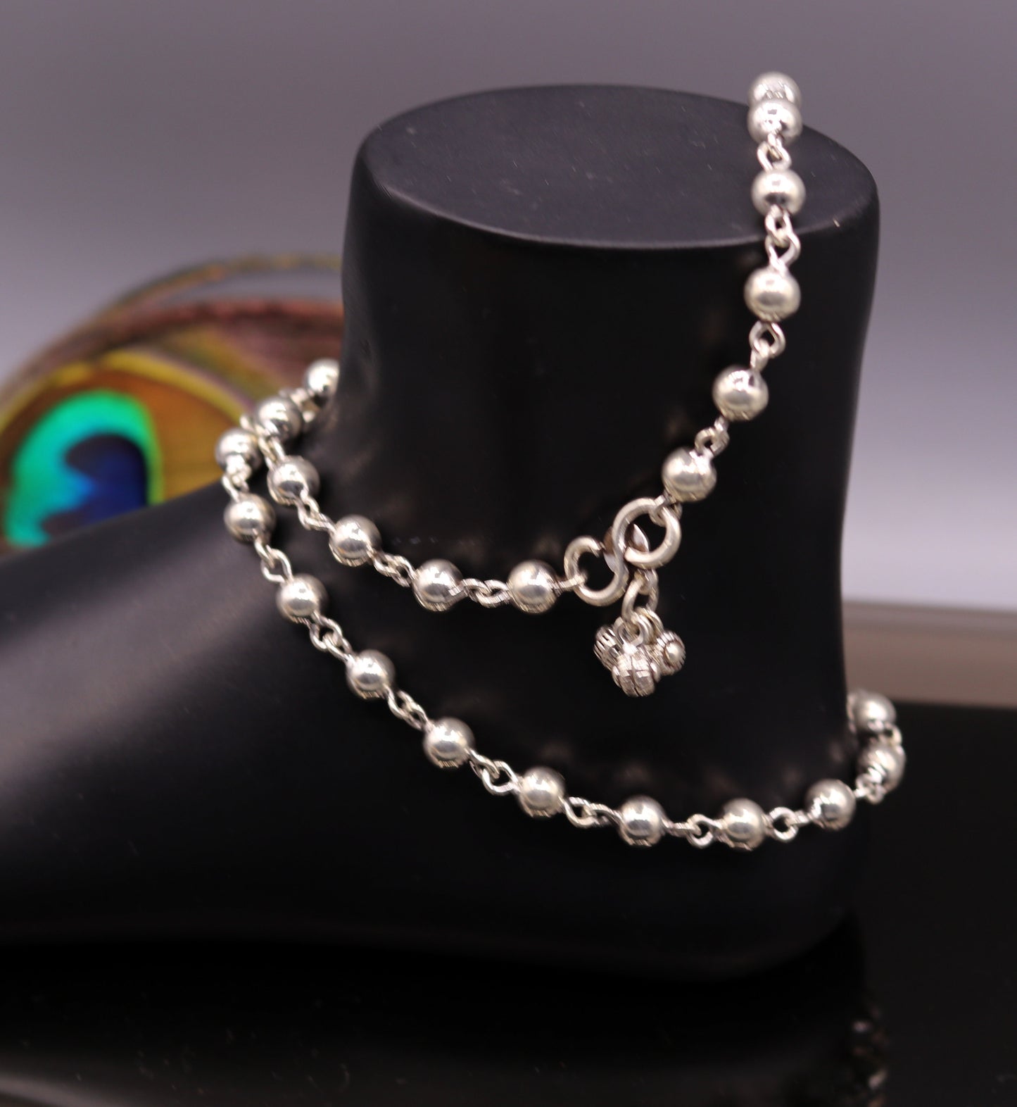 Vintage design Handcrafted 925 sterling silver anklet feet beads bracelet gorgeous hanging bells tribal wedding belly dance jewelry Ank26 - TRIBAL ORNAMENTS