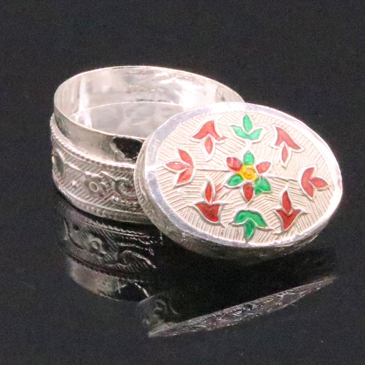 Handmade 925 sterling silver solid trinket box casket box container cigar box color enamel collectible pieces trnk09 - TRIBAL ORNAMENTS