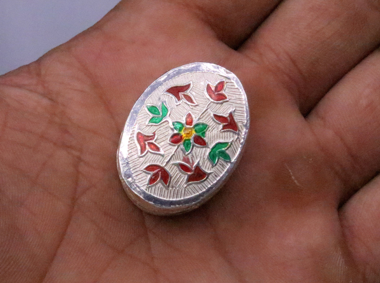 Handmade 925 sterling silver solid trinket box casket box container cigar box color enamel collectible pieces trnk09 - TRIBAL ORNAMENTS
