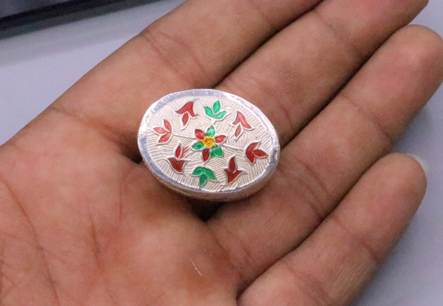 Handmade 925 sterling silver solid trinket box casket box container cigar box color enamel collectible pieces trnk09 - TRIBAL ORNAMENTS