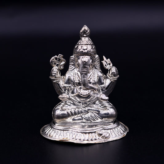 Indian idol lord Ganesha statue Sterling silver handmade gorgeous sculpture for Diwali puja home temple article from Rajasthan India sst02 - TRIBAL ORNAMENTS