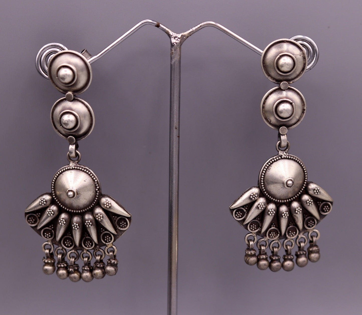 vintage antique design 925 sterling silver drop dangle chandelier long earrings tribal stylish belly dance jewelry from india s680 - TRIBAL ORNAMENTS