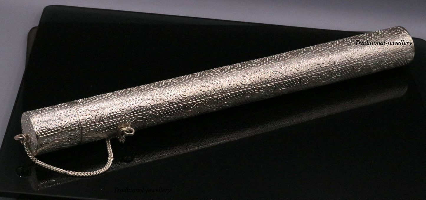 Vintage design solid sterling silver handmade incense stick box , agarbatti box container home temple jewelry a04 - TRIBAL ORNAMENTS