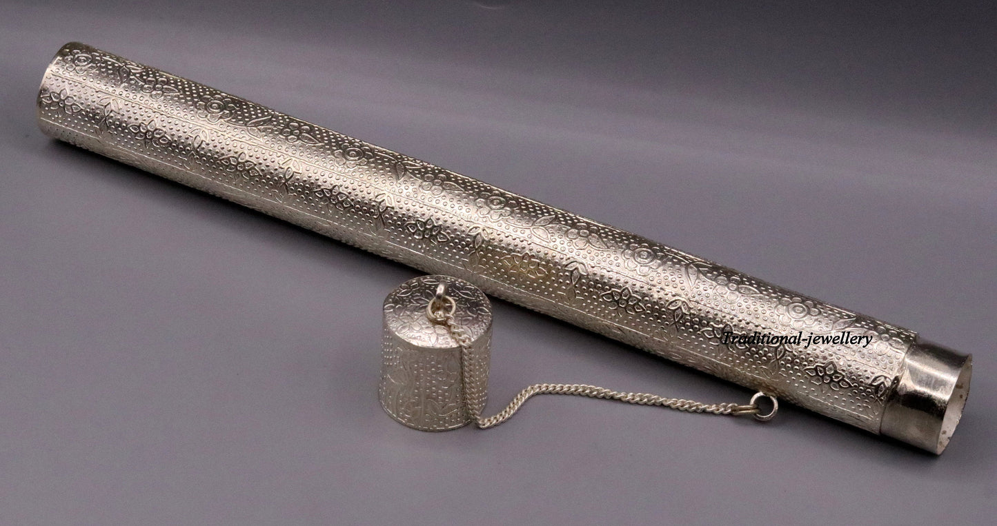 Vintage design solid sterling silver handmade incense stick box , agarbatti box container home temple jewelry a04 - TRIBAL ORNAMENTS