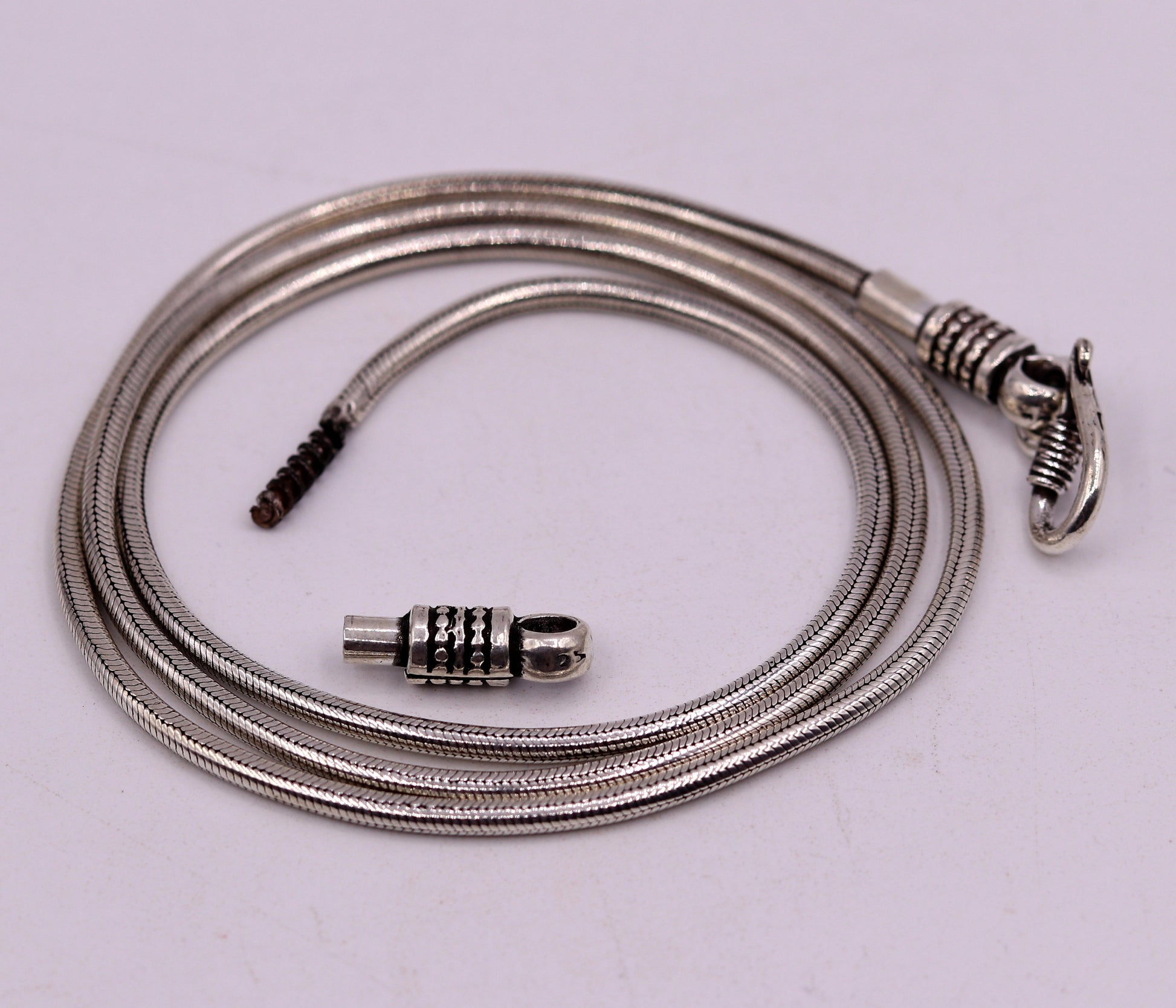 23 inches snake chain 925 sterling silver vintage handmade screw chain, pendant chain, oxidized solid real chain necklace for pendant - TRIBAL ORNAMENTS