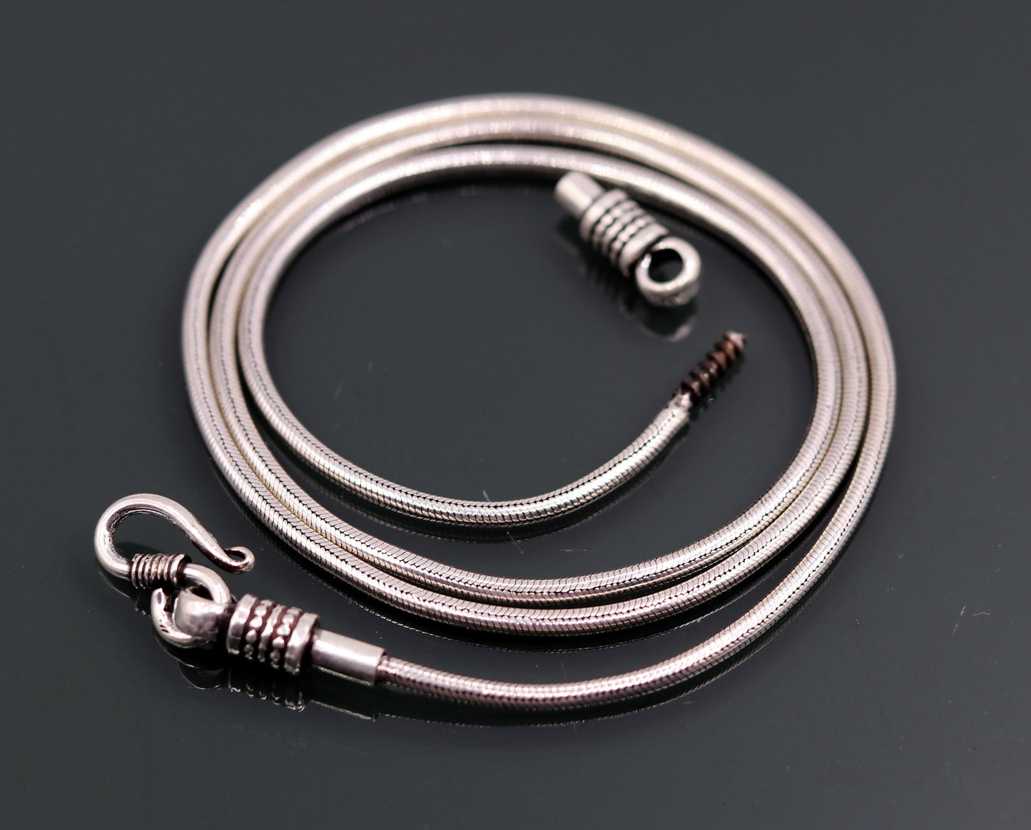 23 inches snake chain 925 sterling silver vintage handmade screw chain, pendant chain, oxidized solid real chain necklace for pendant - TRIBAL ORNAMENTS