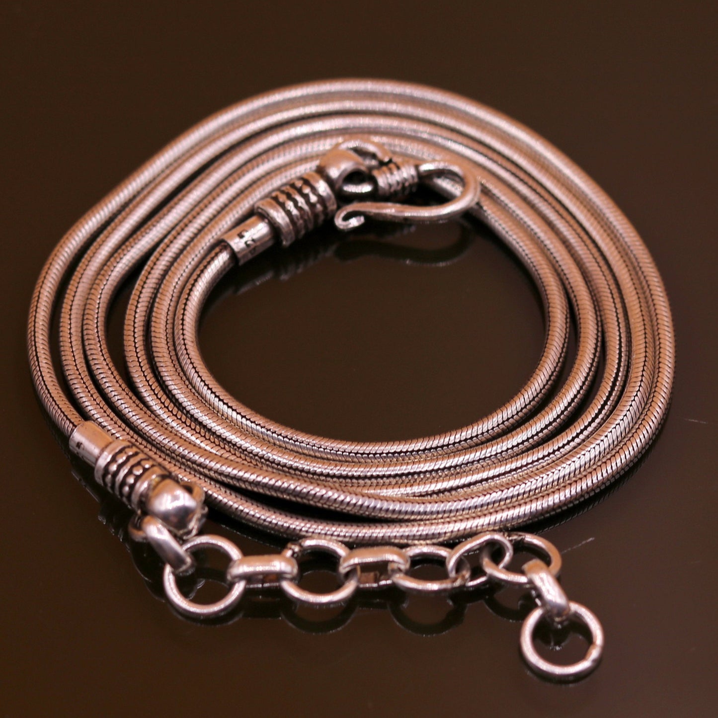 925 Sterling silver handmade adjustable 40 to 42 inches snake chain vintage antique design belly chain long belly chain for belly dance ch66 - TRIBAL ORNAMENTS