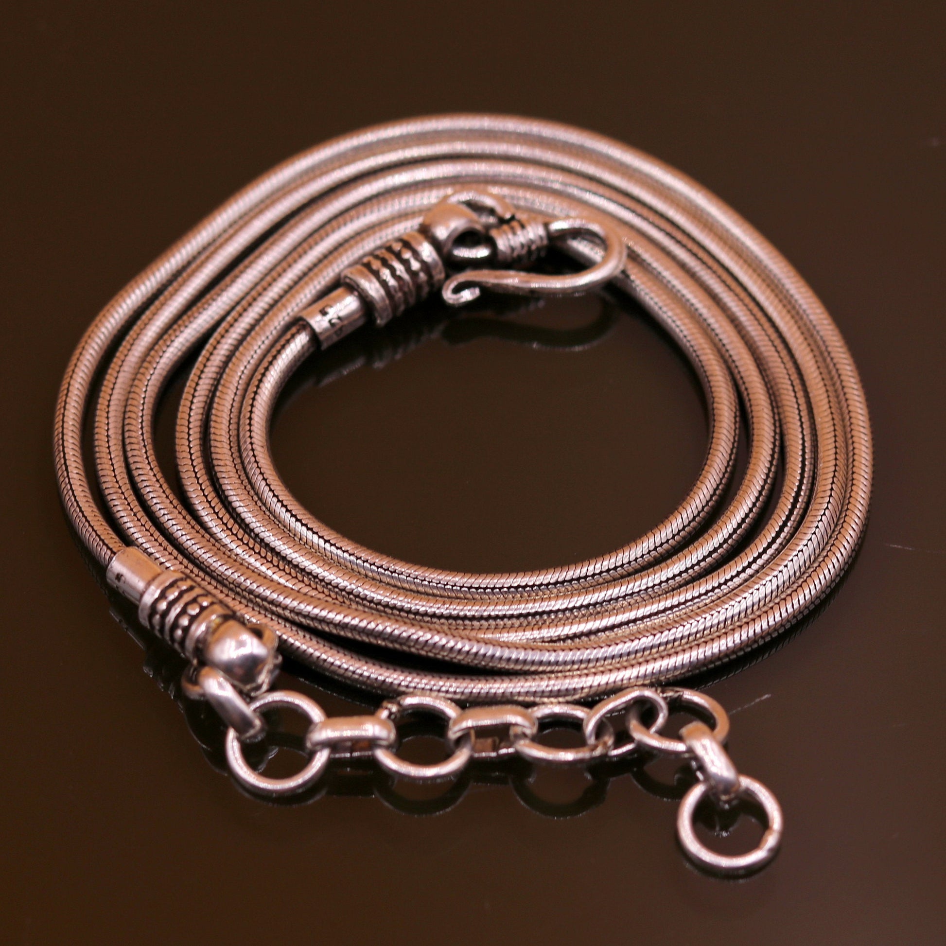 925 Sterling silver handmade adjustable 36 to 38 inches snake chain vintage antique design belly chain long belly chain for belly dance ch51 - TRIBAL ORNAMENTS