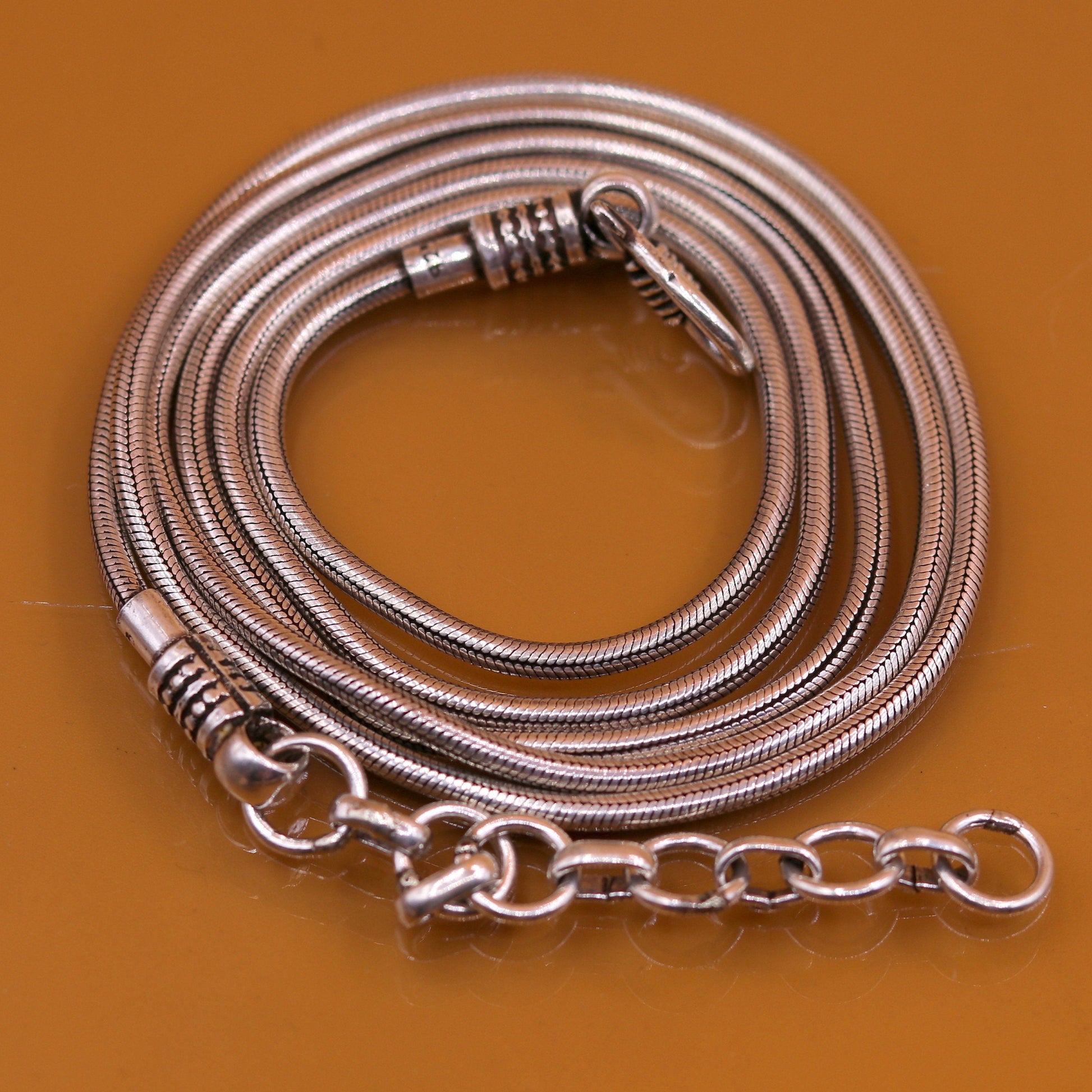 925 Sterling silver handmade adjustable 36 to 38 inches snake chain vintage antique design belly chain long belly chain for belly dance ch51 - TRIBAL ORNAMENTS