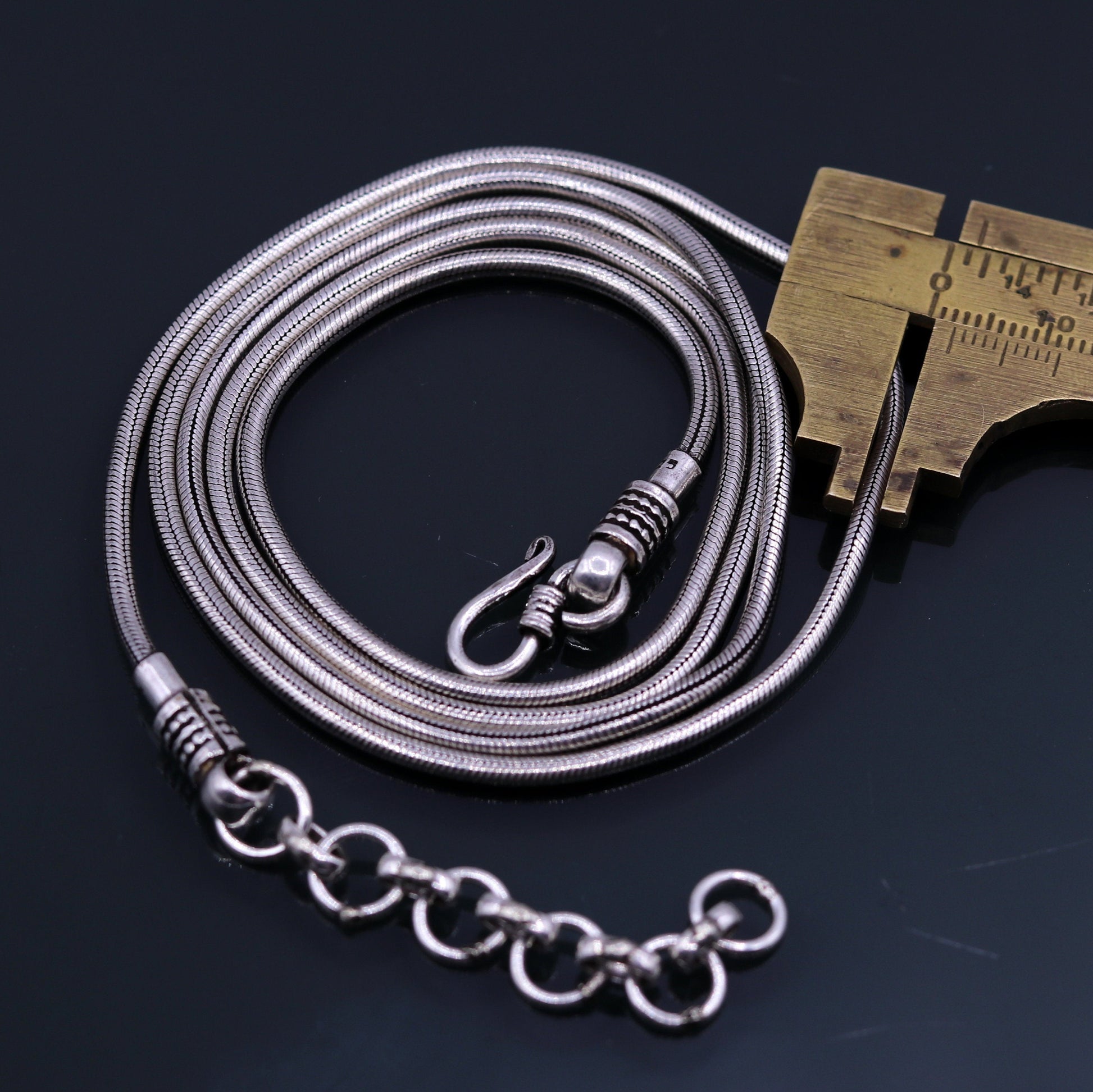 925 Sterling silver handmade adjustable 36 to 38 inches snake chain vintage antique design belly chain long belly chain for belly dance ch51 - TRIBAL ORNAMENTS