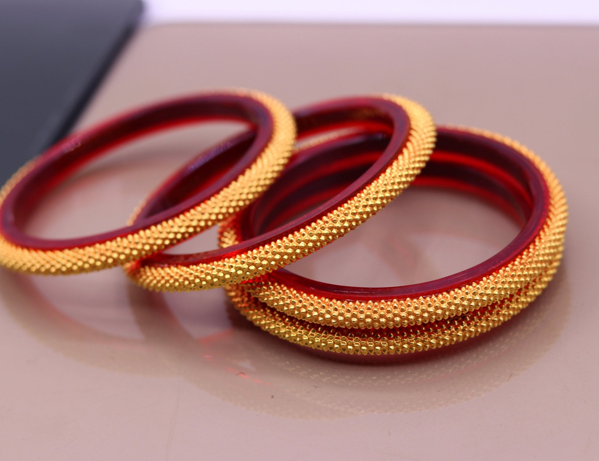 Vintage antique design handmade 22kt yellow gold bangle bracelet 4 pieces set of bangle gifting jewelry tribal wedding jewelry from india - TRIBAL ORNAMENTS