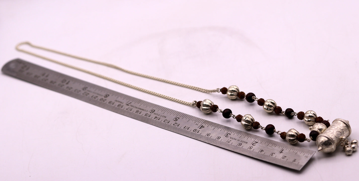 Vintage antique used sterling silver handmade necklace with Rudraksha beads and silver beads necklace tribal jewelry from india set64 - TRIBAL ORNAMENTS