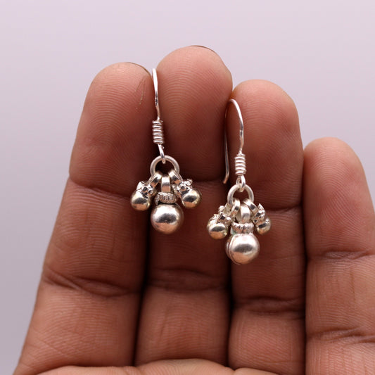 925 sterling silver handmade gorgeous hoops earrings, bells earrings amazing stylish modern hoop earrings for belly dance jewelry s491 - TRIBAL ORNAMENTS