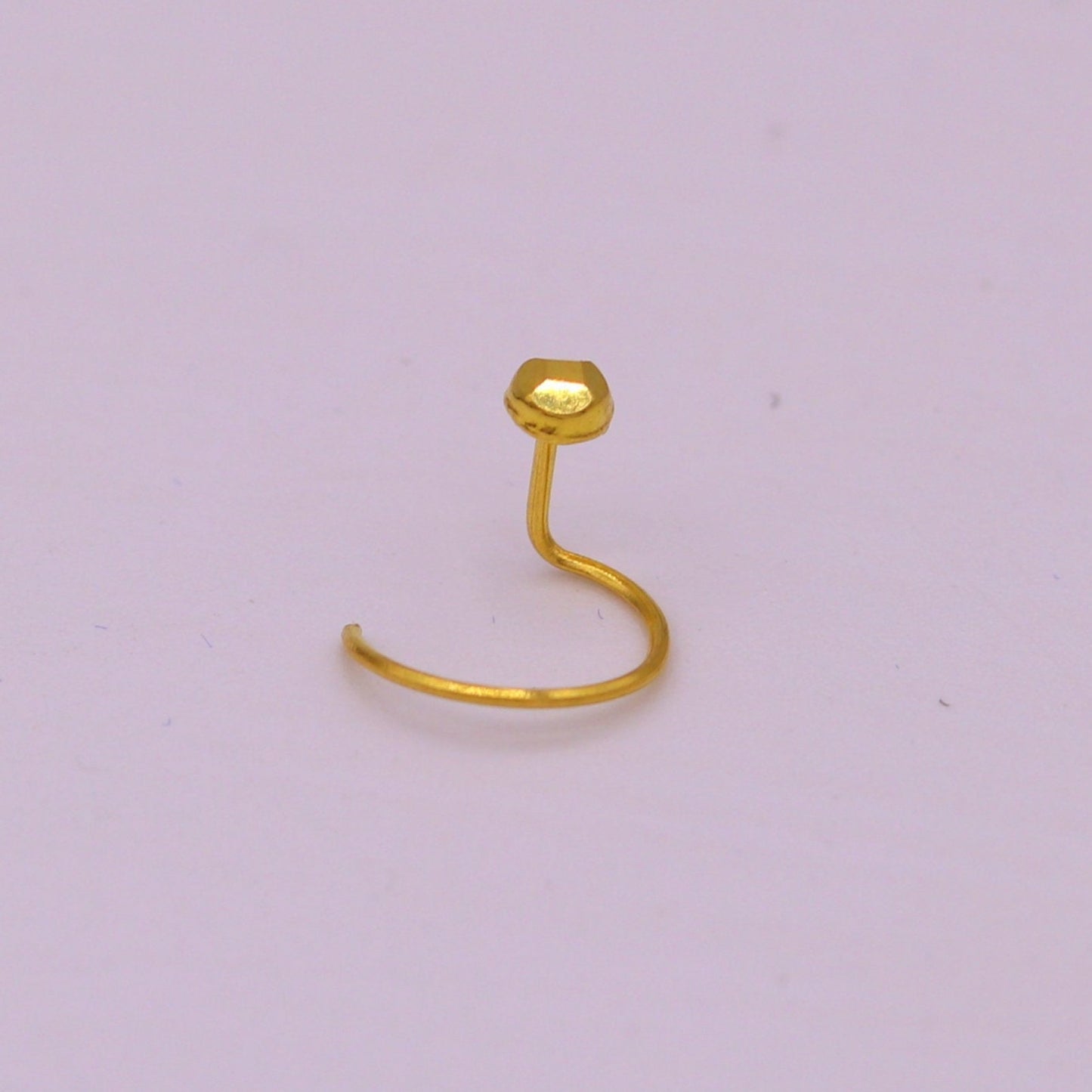 18kt yellow gold handmade diamond cut design dot pattern L Band tiny nose pin solid jewelry - TRIBAL ORNAMENTS