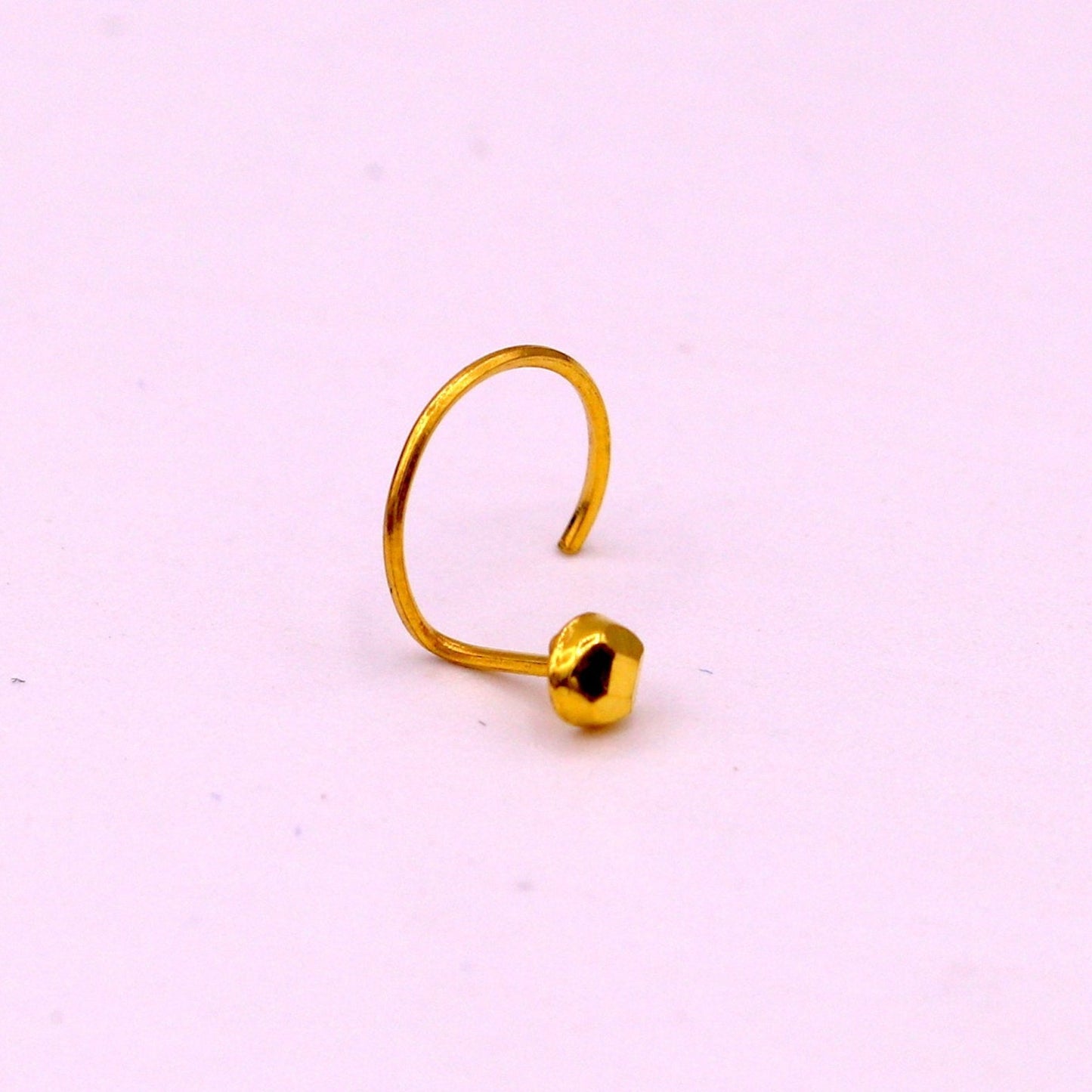 18kt yellow gold handmade diamond cut design dot pattern L Band tiny nose pin solid jewelry - TRIBAL ORNAMENTS
