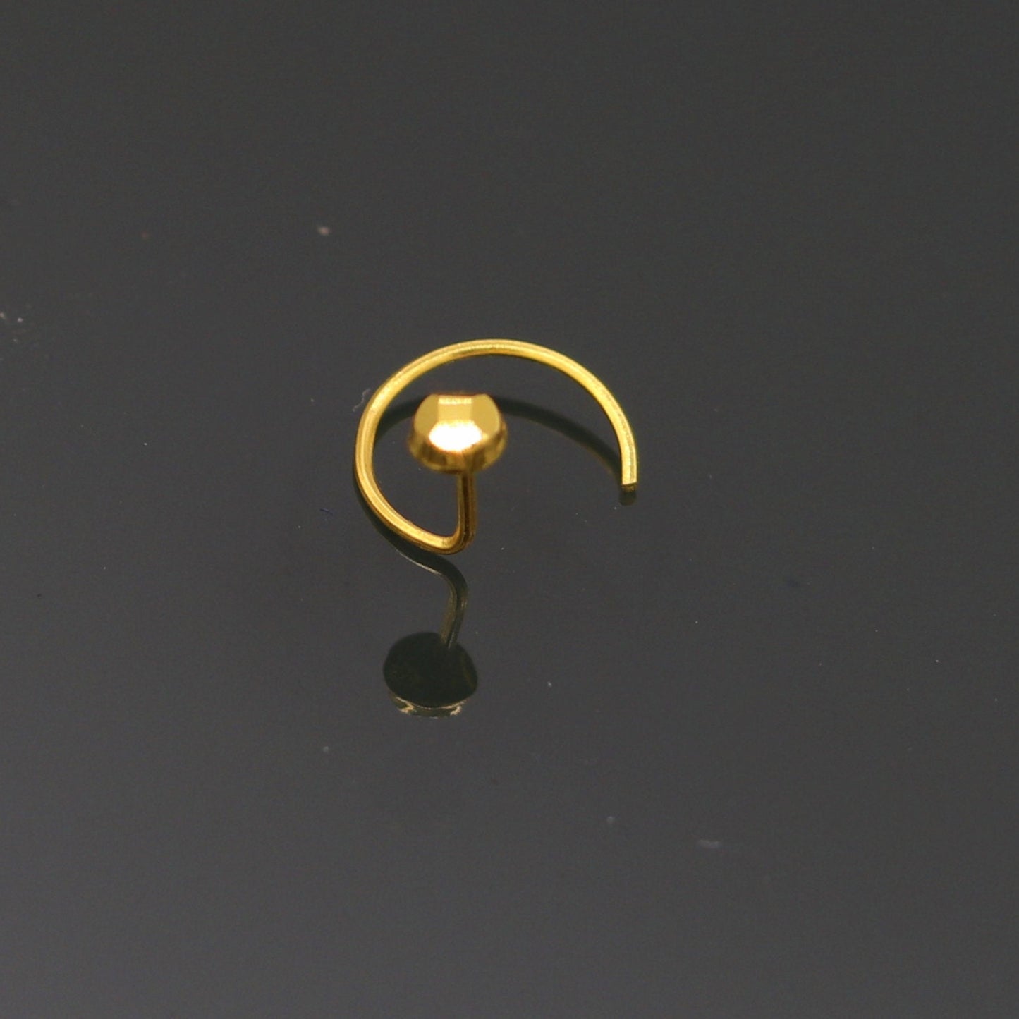 18kt yellow gold handmade diamond cut design dot pattern L Band tiny nose pin solid jewelry - TRIBAL ORNAMENTS
