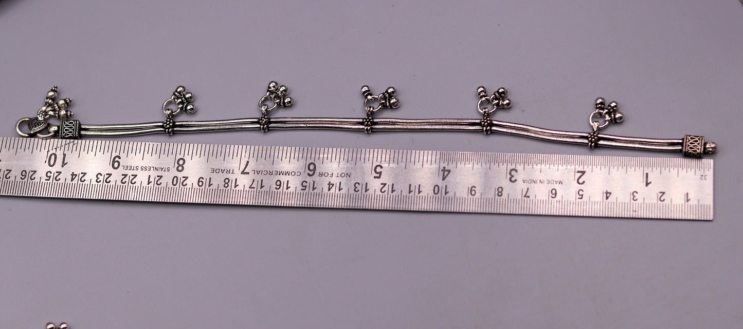 925 Sterling silver handmade vintage antique design stylish anklet foot bracelet with hanging bells tribal belly dance jewelry ank28 - TRIBAL ORNAMENTS