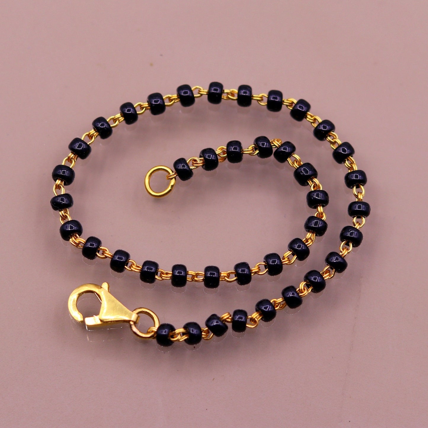 22kt yellow gold handmade fabulous black beads chain bracelet,gorgeous beads bracelet for gifting light weight jewelry - TRIBAL ORNAMENTS