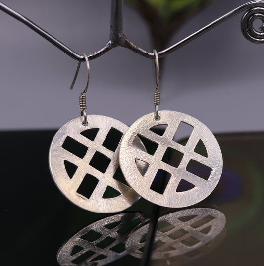 Fabulous round shape 925 sterling silver hoops earrings, amazing hanging stylish fancy wedding tribal jewelry for girls women's s414 - TRIBAL ORNAMENTS