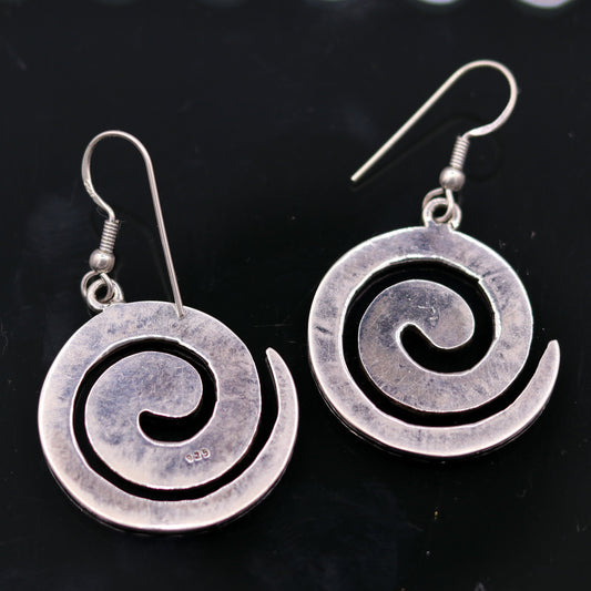 Amazing spiral design 925 solid sterling silver scratch link fancy hoops earrings tribal jewelry from Rajasthan india daily use jewelry s420 - TRIBAL ORNAMENTS
