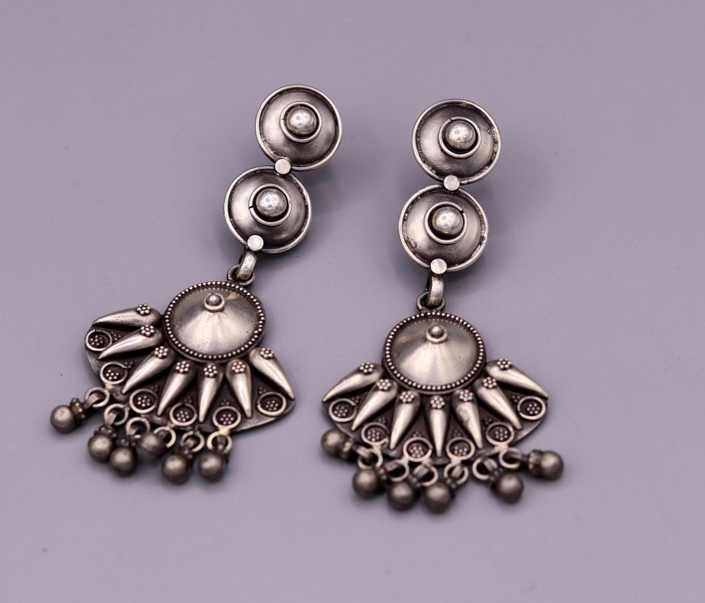 vintage antique design 925 sterling silver drop dangle chandelier long earrings tribal stylish belly dance jewelry from india s680 - TRIBAL ORNAMENTS