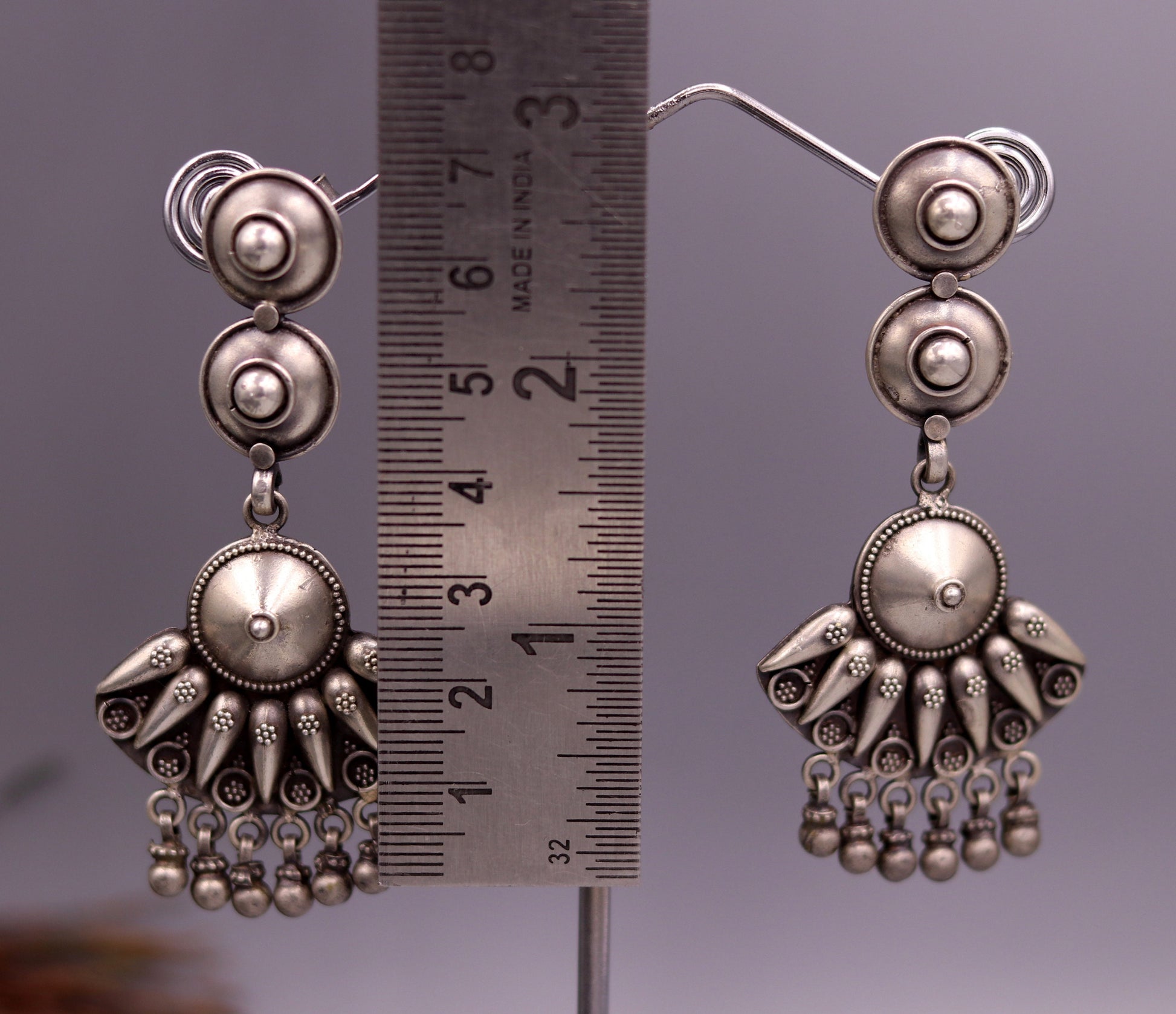 vintage antique design 925 sterling silver drop dangle chandelier long earrings tribal stylish belly dance jewelry from india s680 - TRIBAL ORNAMENTS