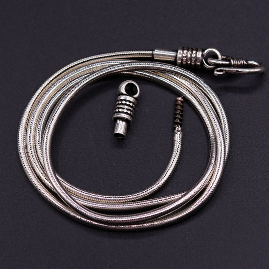 28 inches snake chain 925 sterling silver vintage handmade screw chain, pendant chain, oxidized solid real chain necklace for pendant ch48 - TRIBAL ORNAMENTS